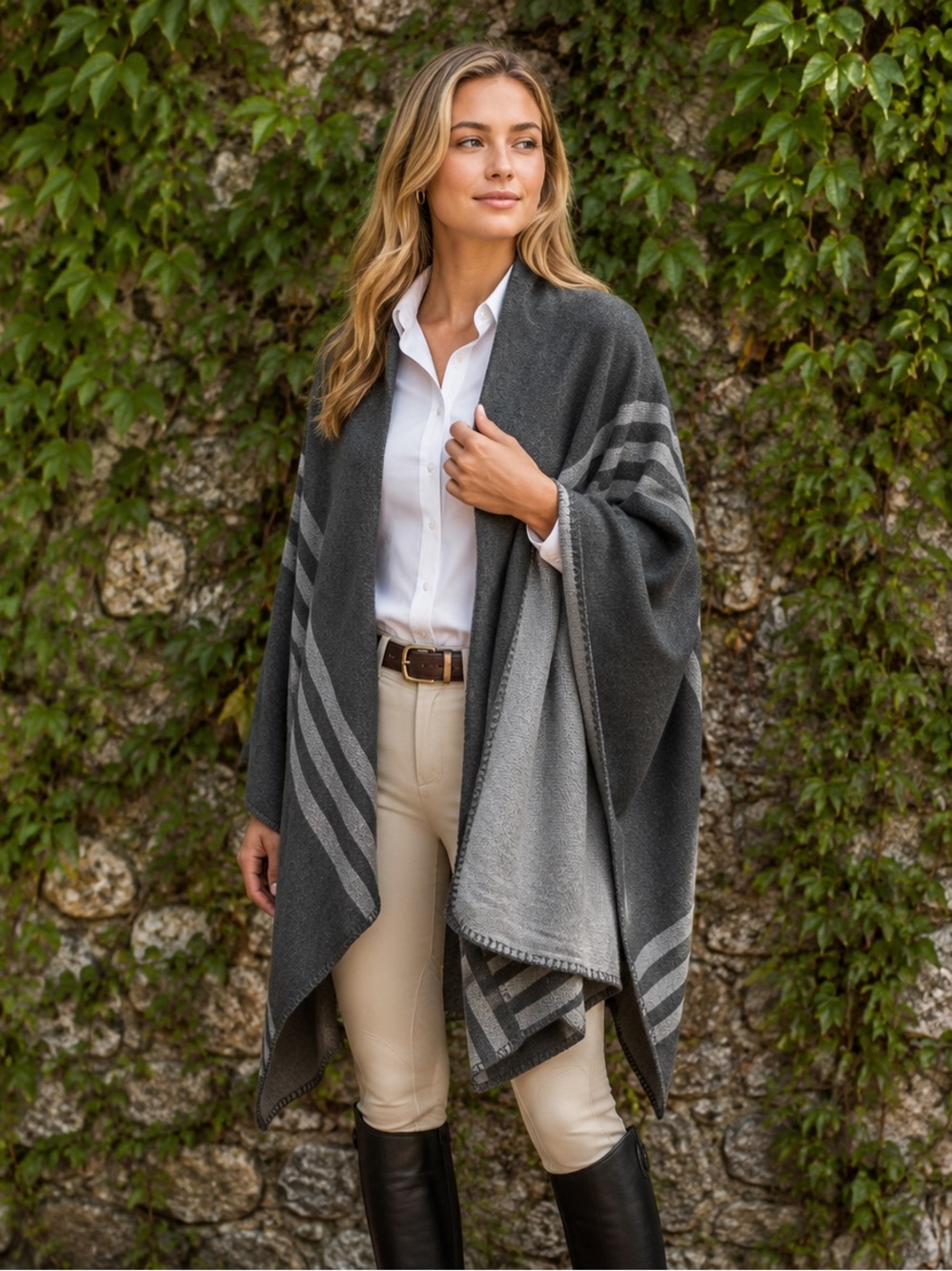 BB DAKOTA Quiet Luxury Minimalist Reversible Charcoal Plaid Blanket Wrap, O/S